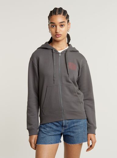 Chest Graphic Hooded Zip Thru Sweater